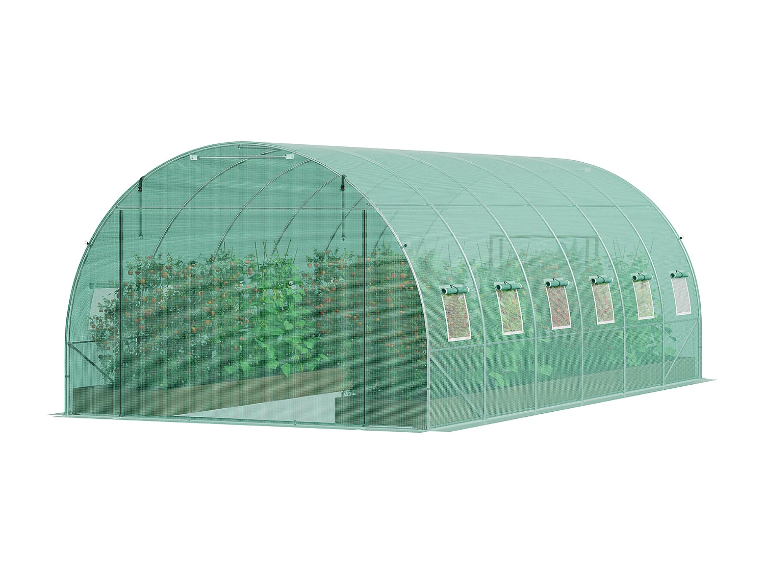 Serre Tunnel SucceBuy 590x295x198 cm, Serre Tunnel de Plain-Pied, Cadre en Acier Galvanisé, Vert