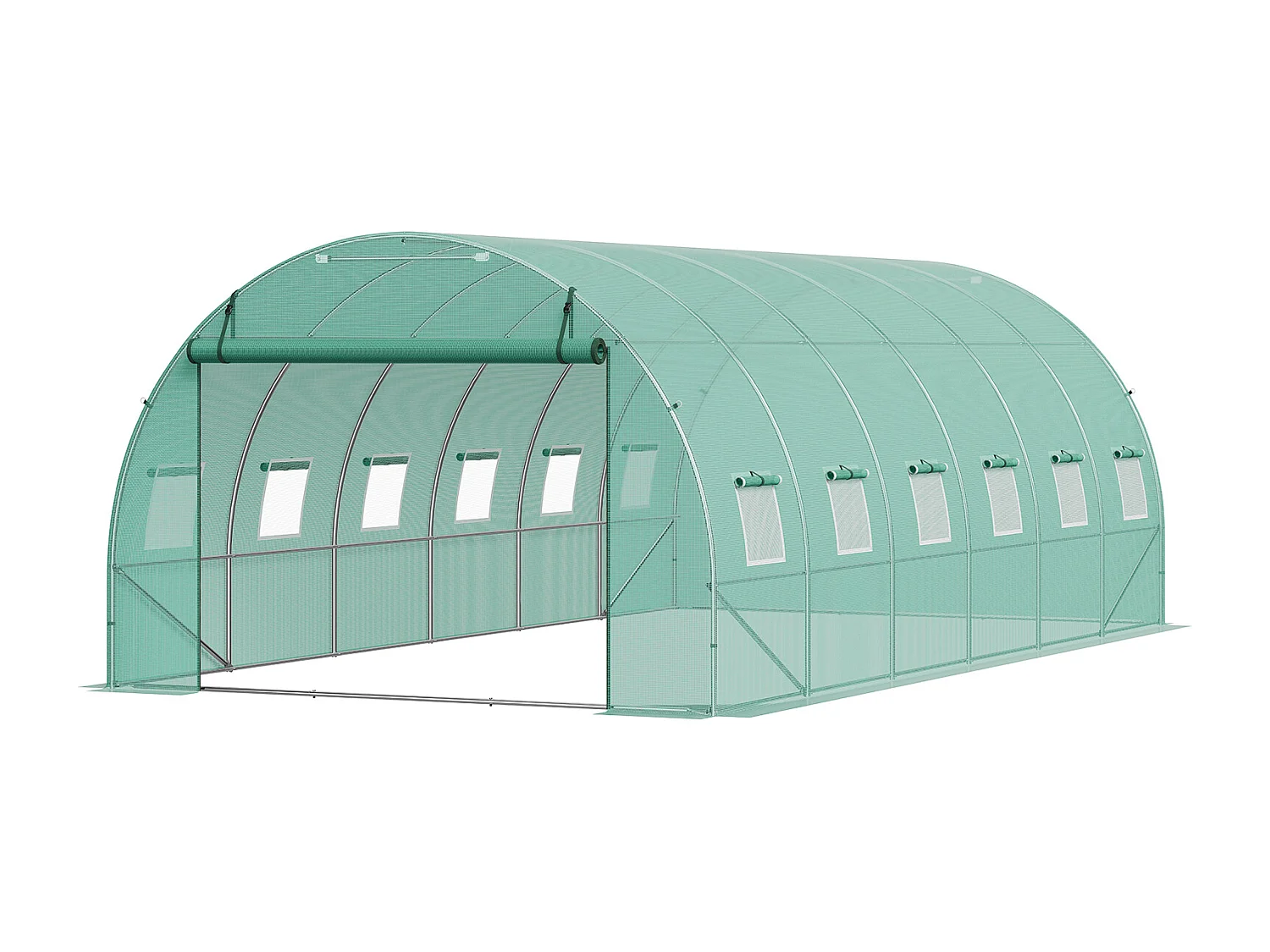 Serre Tunnel SucceBuy 590x295x198 cm, Serre Tunnel de Plain-Pied, Cadre en Acier Galvanisé, Vert