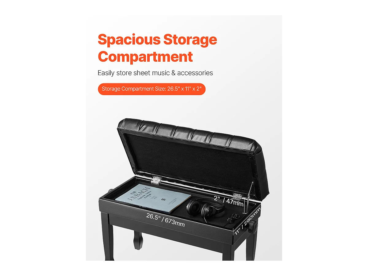 Banc de Piano Réglable SucceBuy, Tabouret de Rangement en Bois pour Clavier, Siège Rembourré