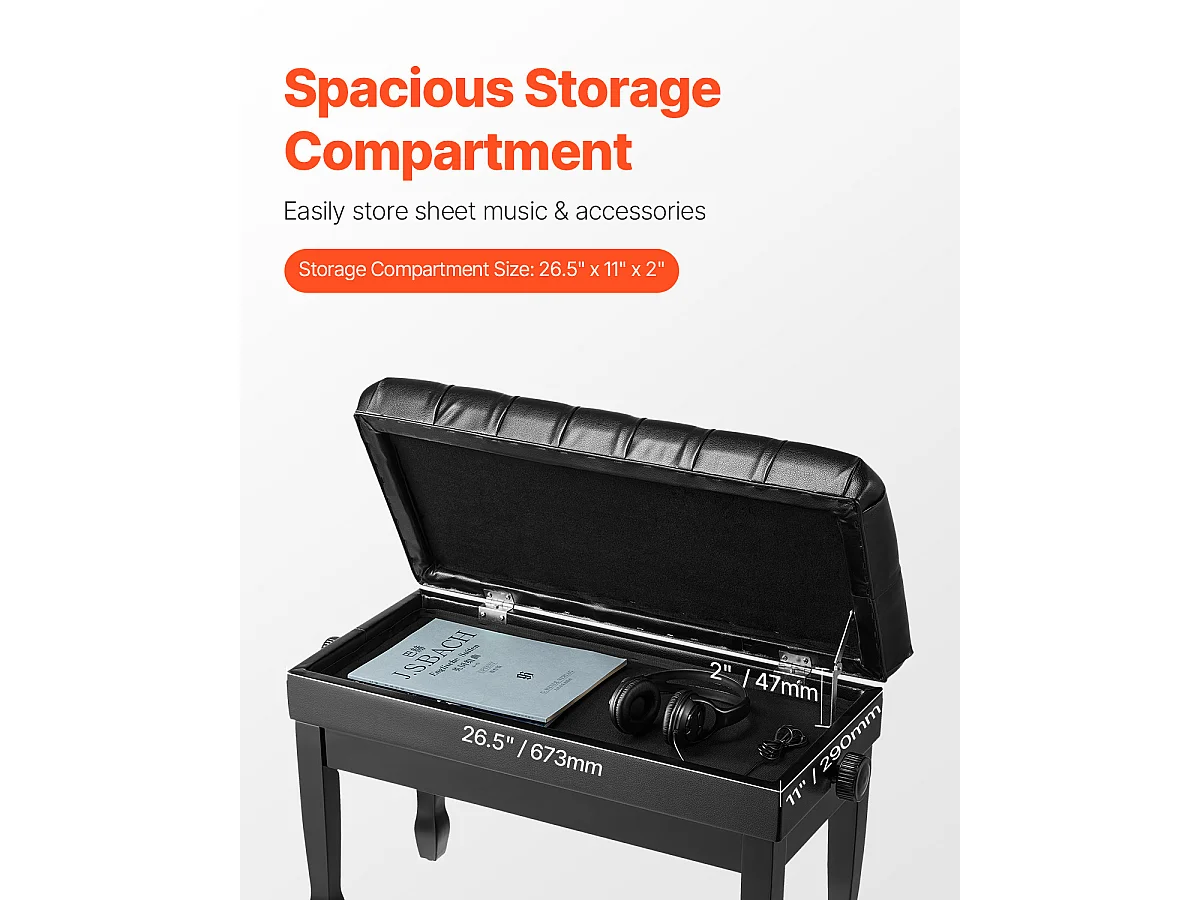 Banc de Piano Réglable SucceBuy, Tabouret de Rangement en Bois pour Clavier, Siège Rembourré