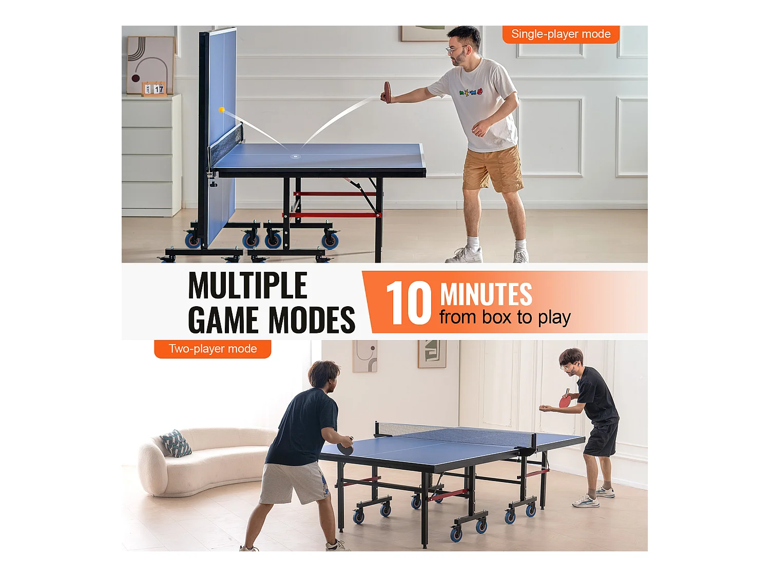 Table de Ping-Pong SucceBuy, Table de Ping-Pong Pliable avec Filet de Serrage, Utilisation en Intérieur