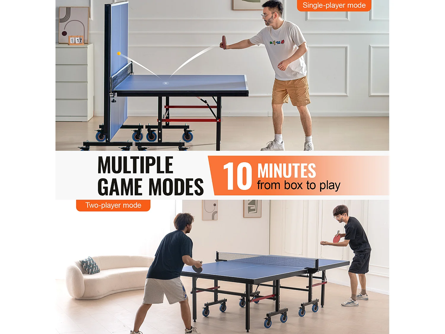 Table de Ping-Pong SucceBuy, Table de Ping-Pong Pliable avec Filet de Serrage, Utilisation en Intérieur