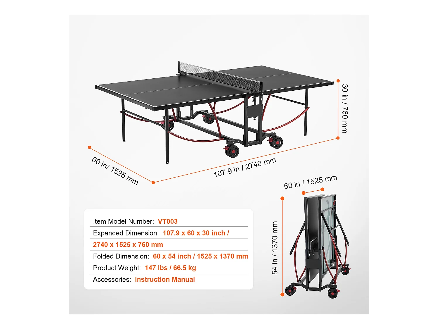 Table de Ping-Pong SucceBuy, Table de Ping-Pong Pliable avec Filet de Serrage, Utilisation en Intérieur
