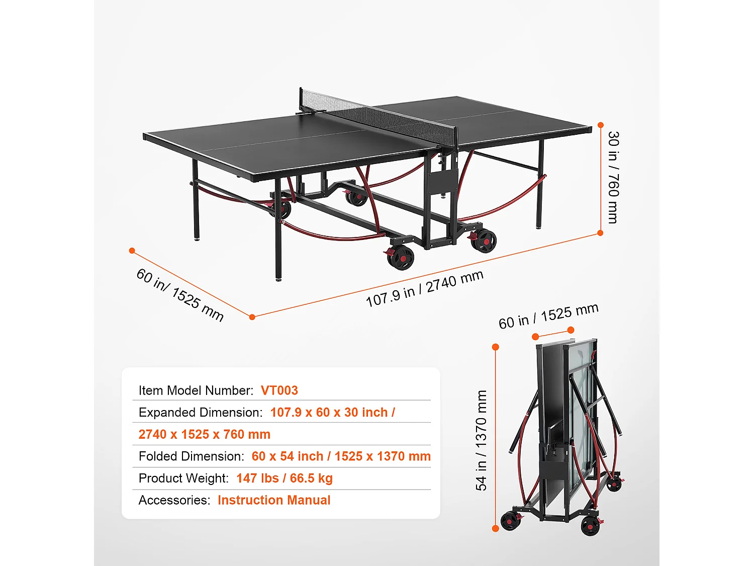 Table de Ping-Pong SucceBuy, Table de Ping-Pong Pliable avec Filet de Serrage, Utilisation en Intérieur