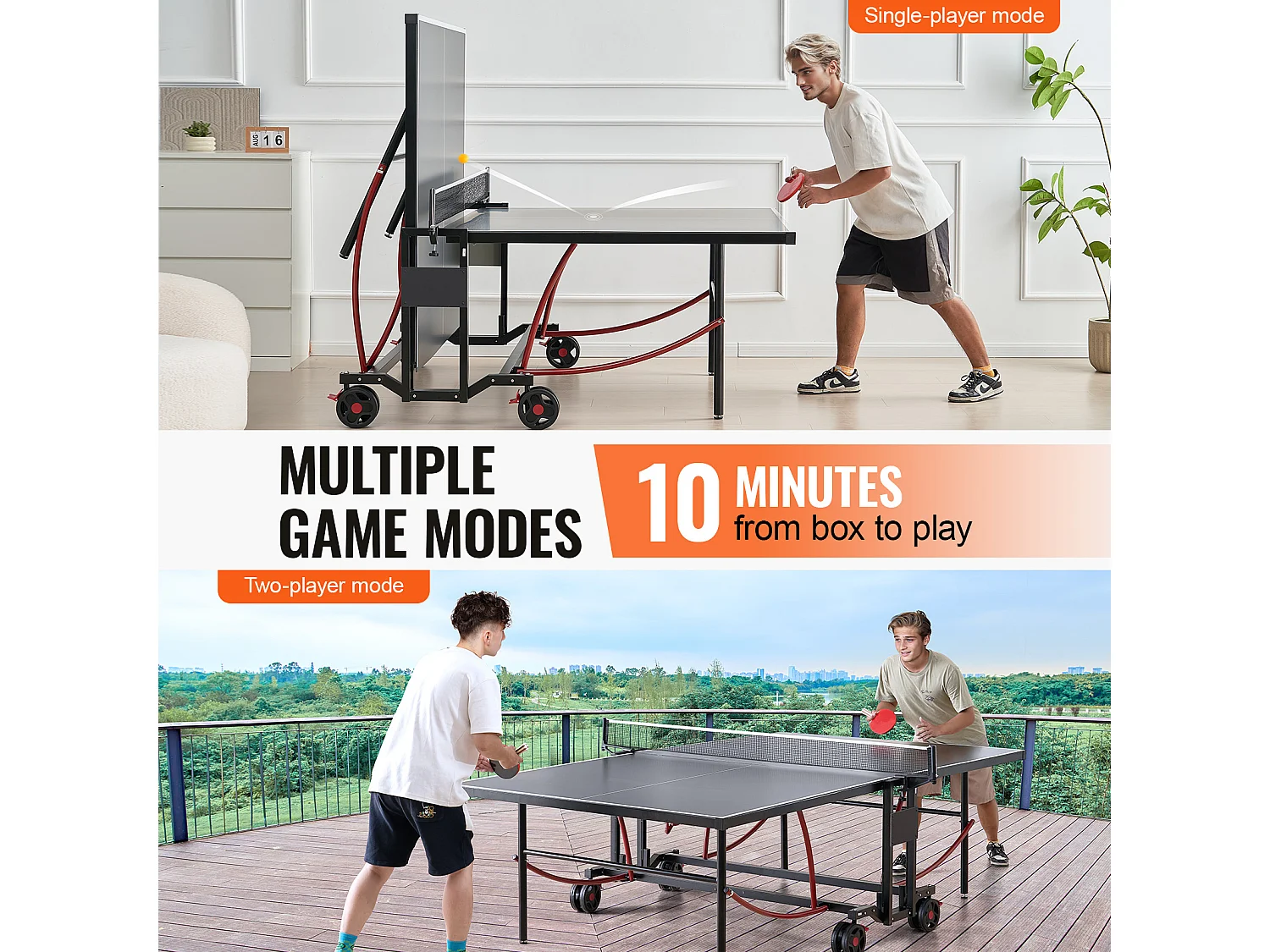 Table de Ping-Pong SucceBuy, Table de Ping-Pong Pliable avec Filet de Serrage, Utilisation en Intérieur