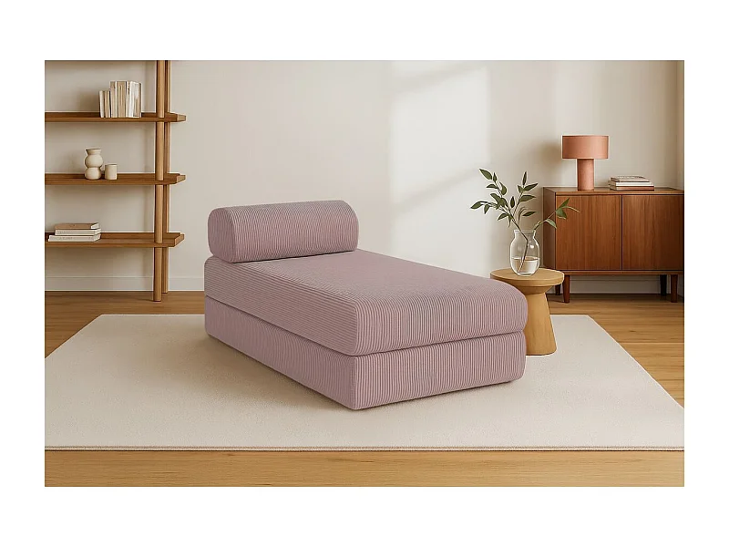 Méridienne modulable et convertible - Velours côtelé - Rose pâle