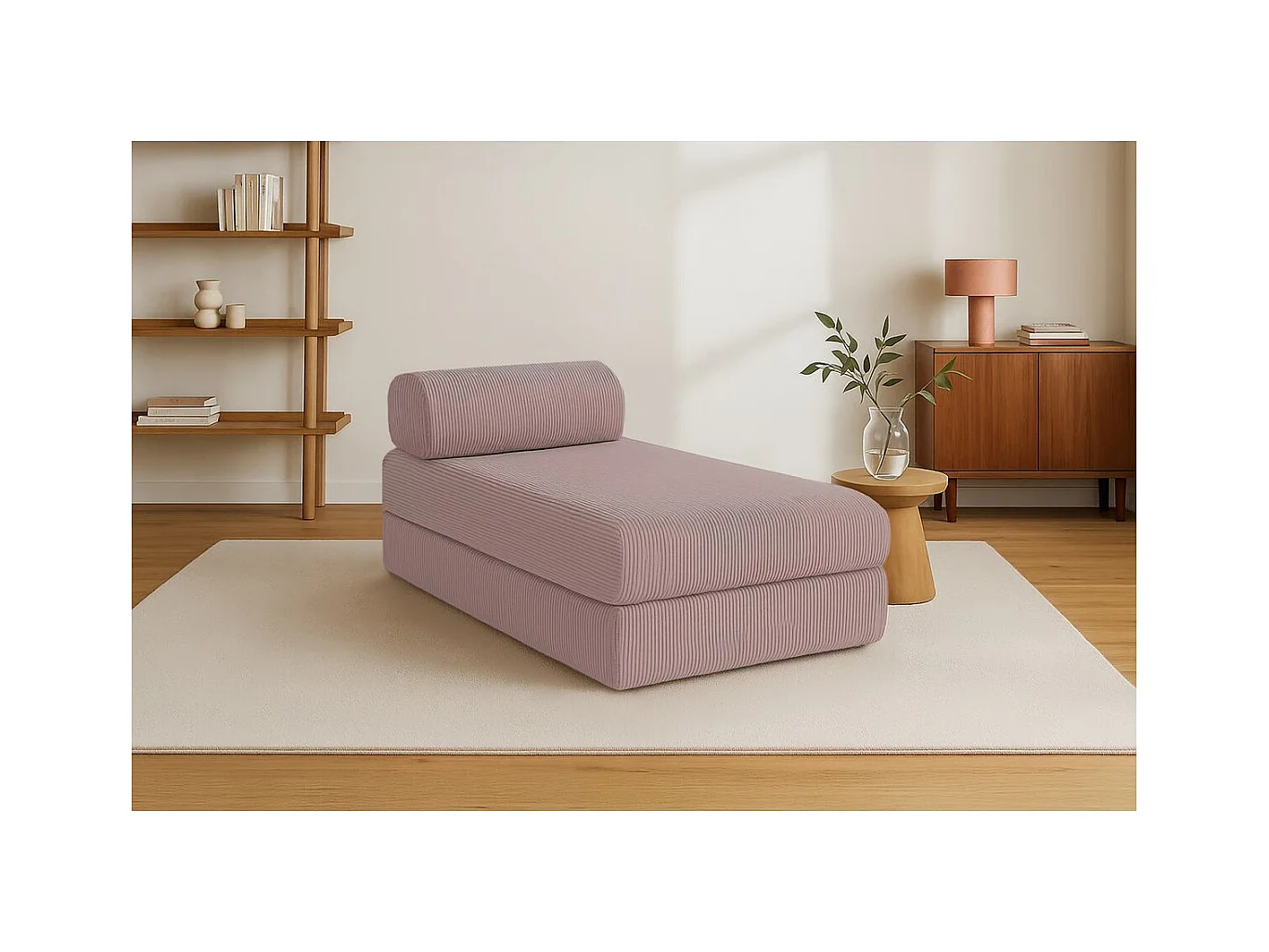 Méridienne modulable et convertible - Velours côtelé - Rose pâle