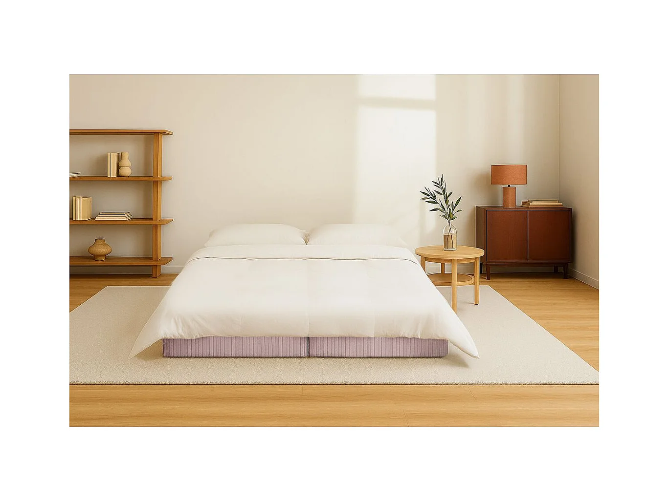 Méridienne modulable et convertible - Velours côtelé - Rose pâle