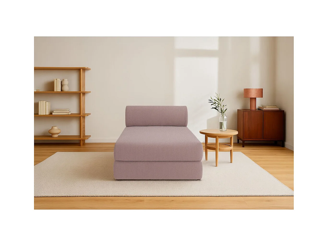 Méridienne modulable et convertible - Velours côtelé - Rose pâle