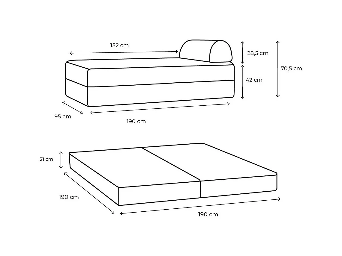 Méridienne modulable et convertible - Velours côtelé - Rose pâle