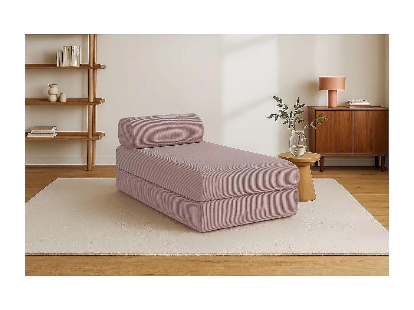 Méridienne modulable et convertible - Velours côtelé - Rose pâle