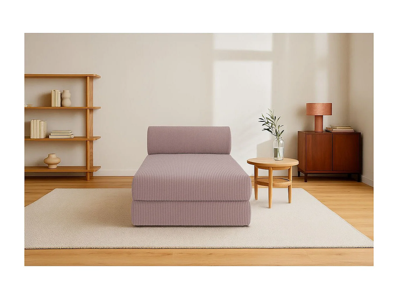 Méridienne modulable et convertible - Velours côtelé - Rose pâle