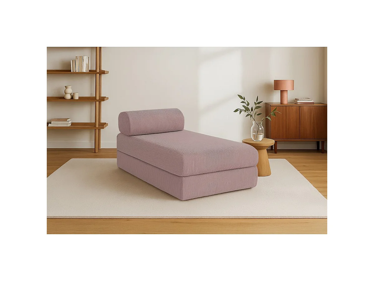 Méridienne modulable et convertible - Velours côtelé - Rose pâle