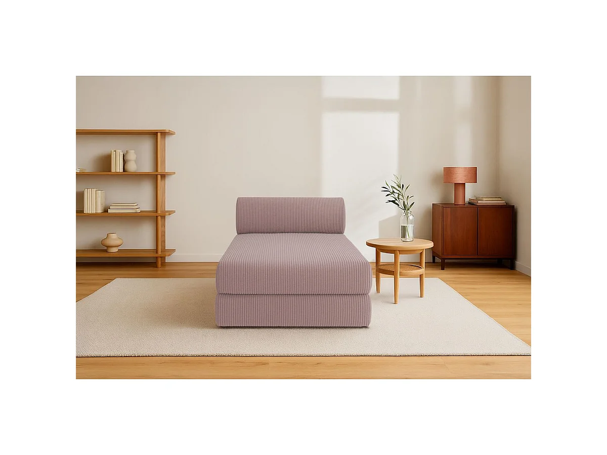 Méridienne modulable et convertible - Velours côtelé - Rose pâle