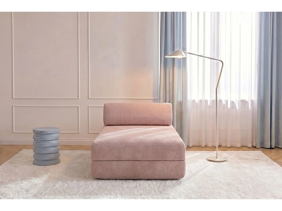 Méridienne modulable et convertible - Velours côtelé - Rose pâle