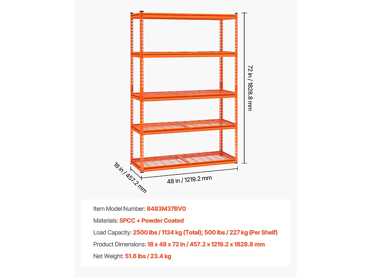 Étagères de Rangement SucceBuy Robustes Réglables à 5 Niveaux,1134 kg,  en Acier au Carbone SPCC, pour Cuisines, Garages