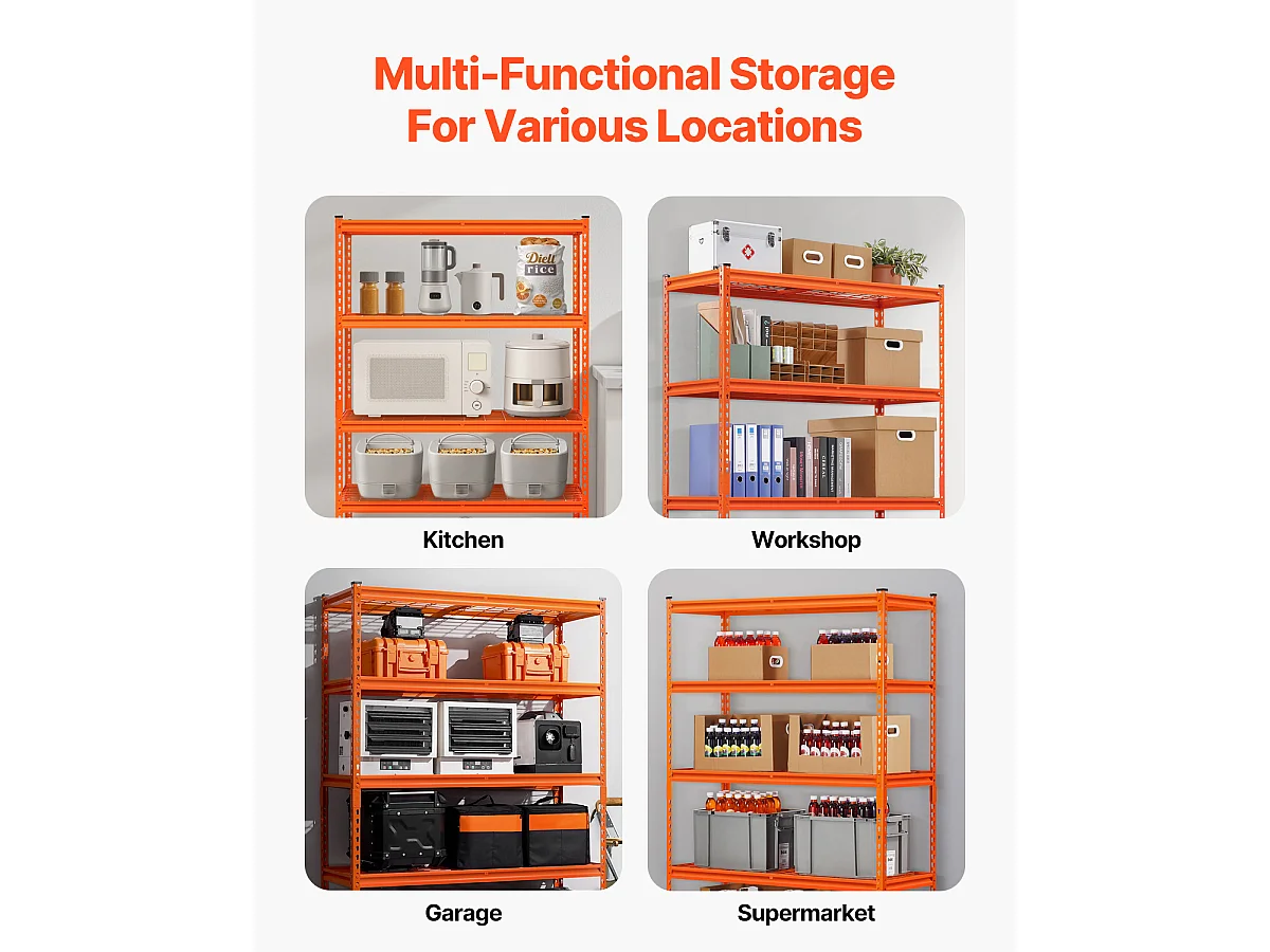Étagères de Rangement SucceBuy Robustes Réglables à 5 Niveaux,1134 kg,  en Acier au Carbone SPCC, pour Cuisines, Garages