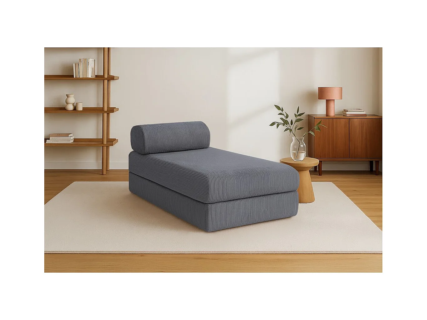 Méridienne modulable et convertible - Velours côtelé - Gris