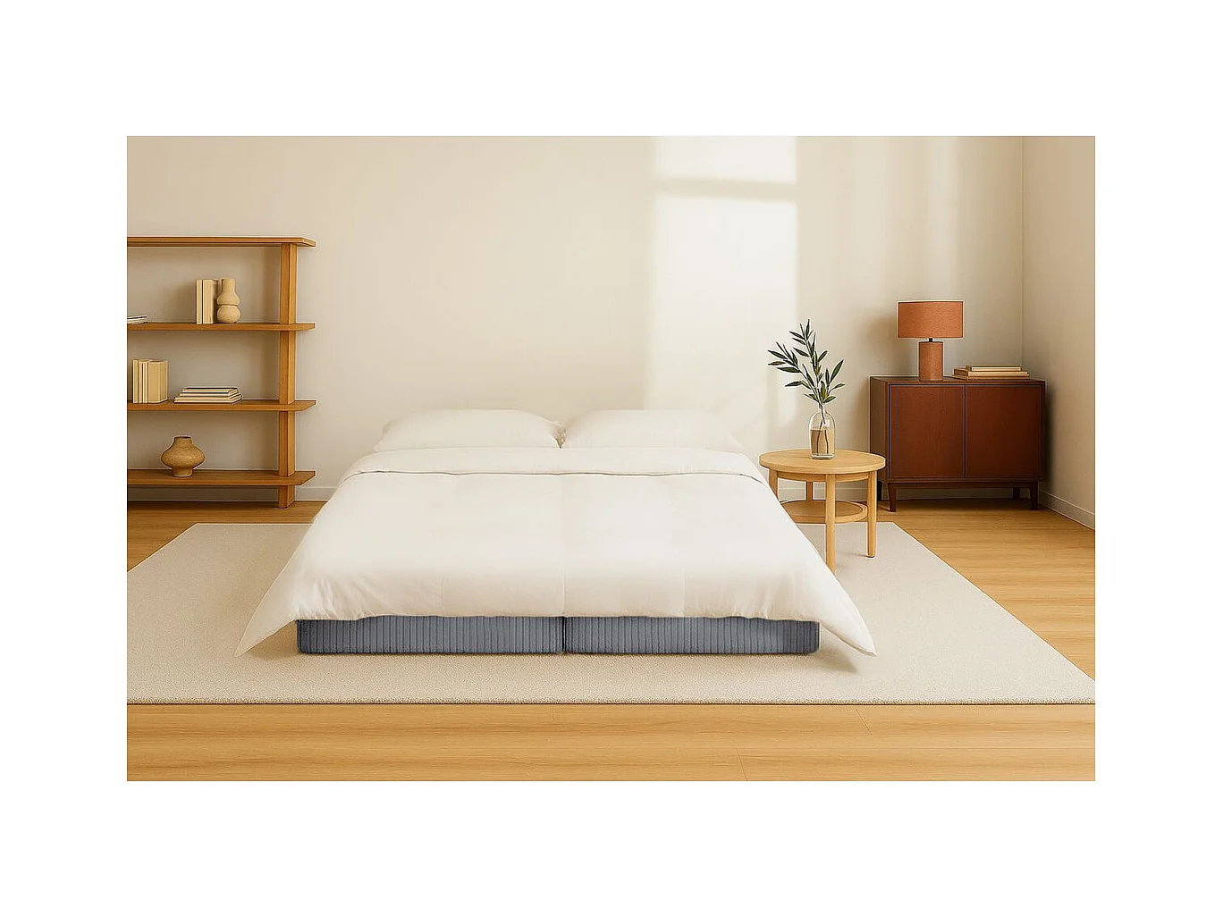 Méridienne modulable et convertible - Velours côtelé - Gris