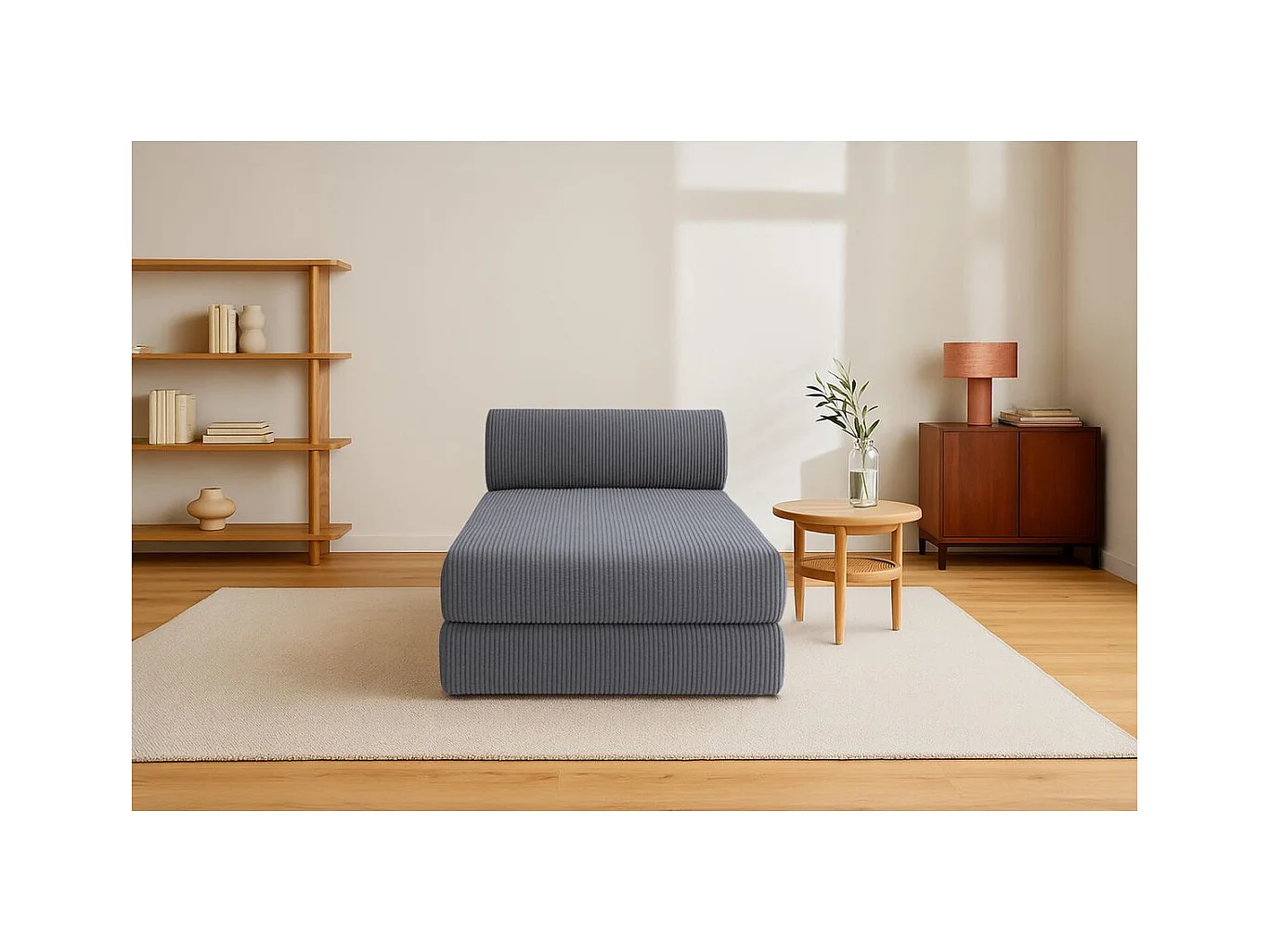 Méridienne modulable et convertible - Velours côtelé - Gris