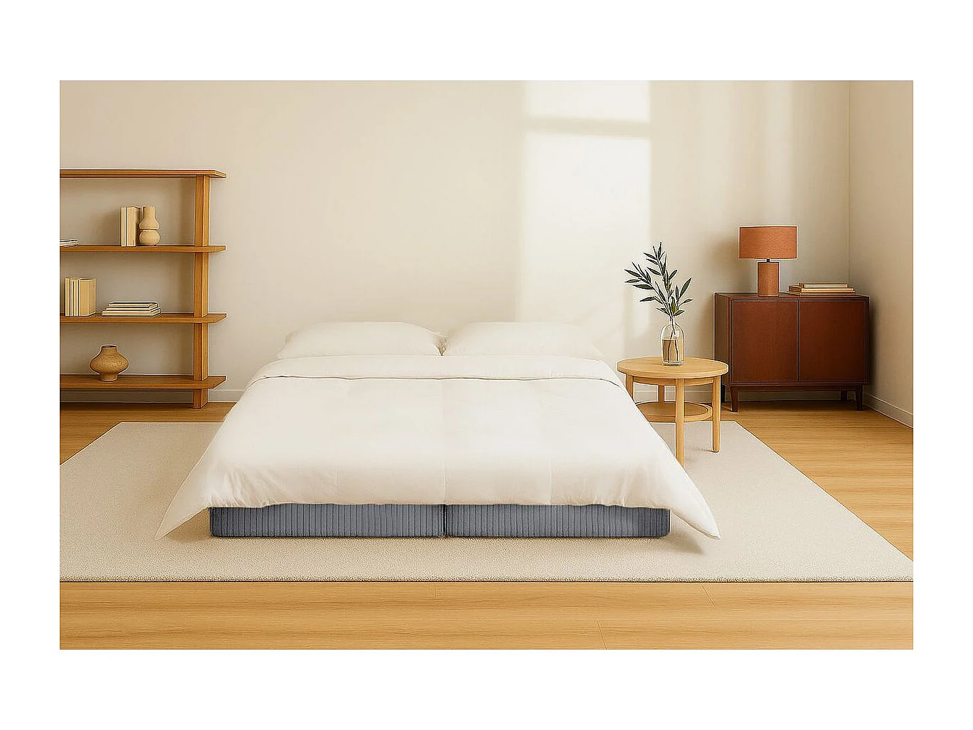 Méridienne modulable et convertible - Velours côtelé - Gris