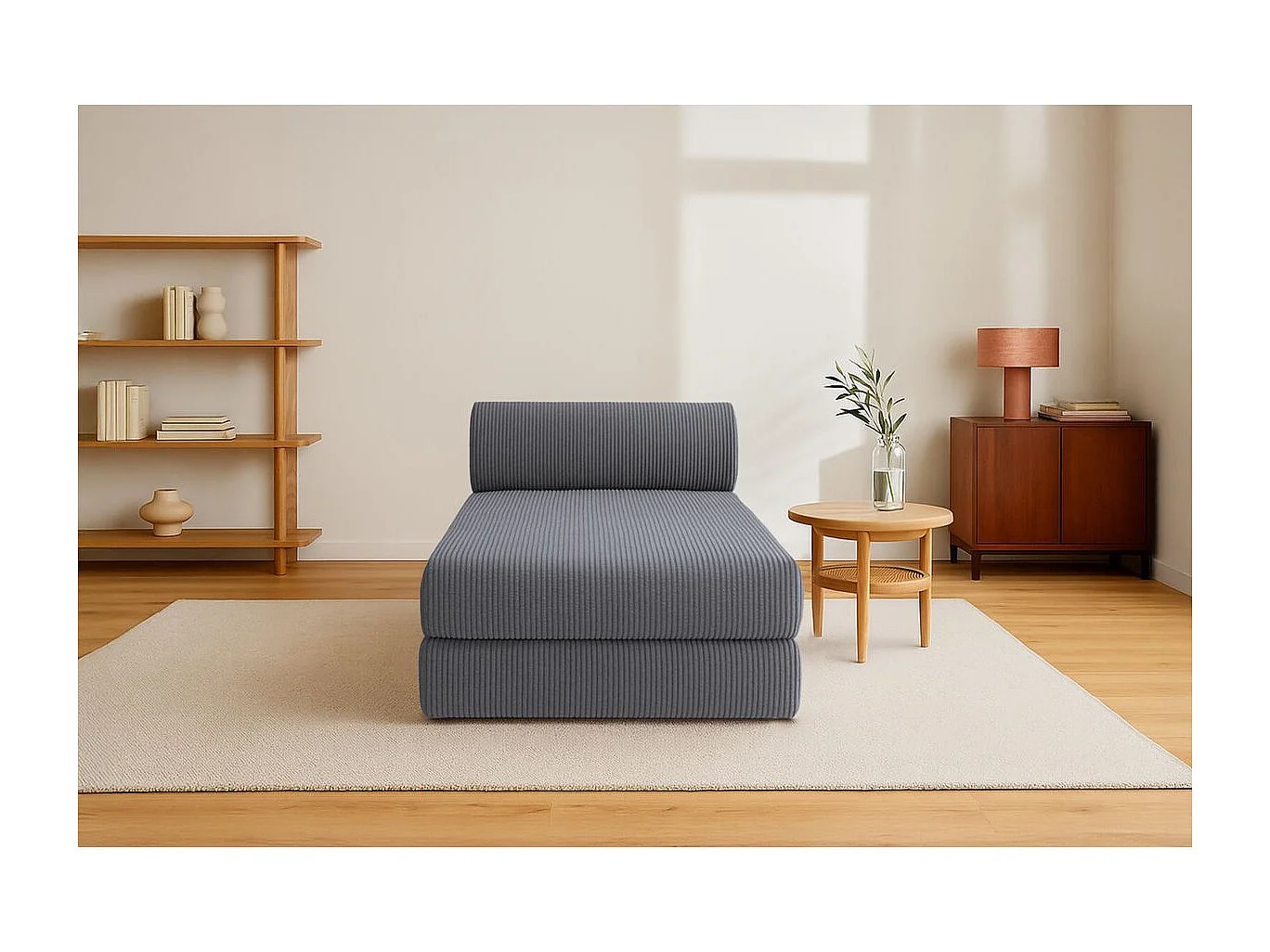 Méridienne modulable et convertible - Velours côtelé - Gris