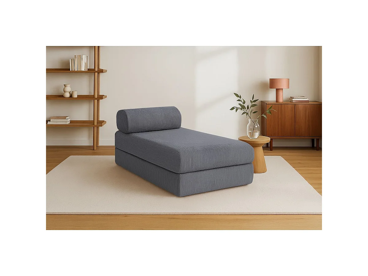 Méridienne modulable et convertible - Velours côtelé - Gris