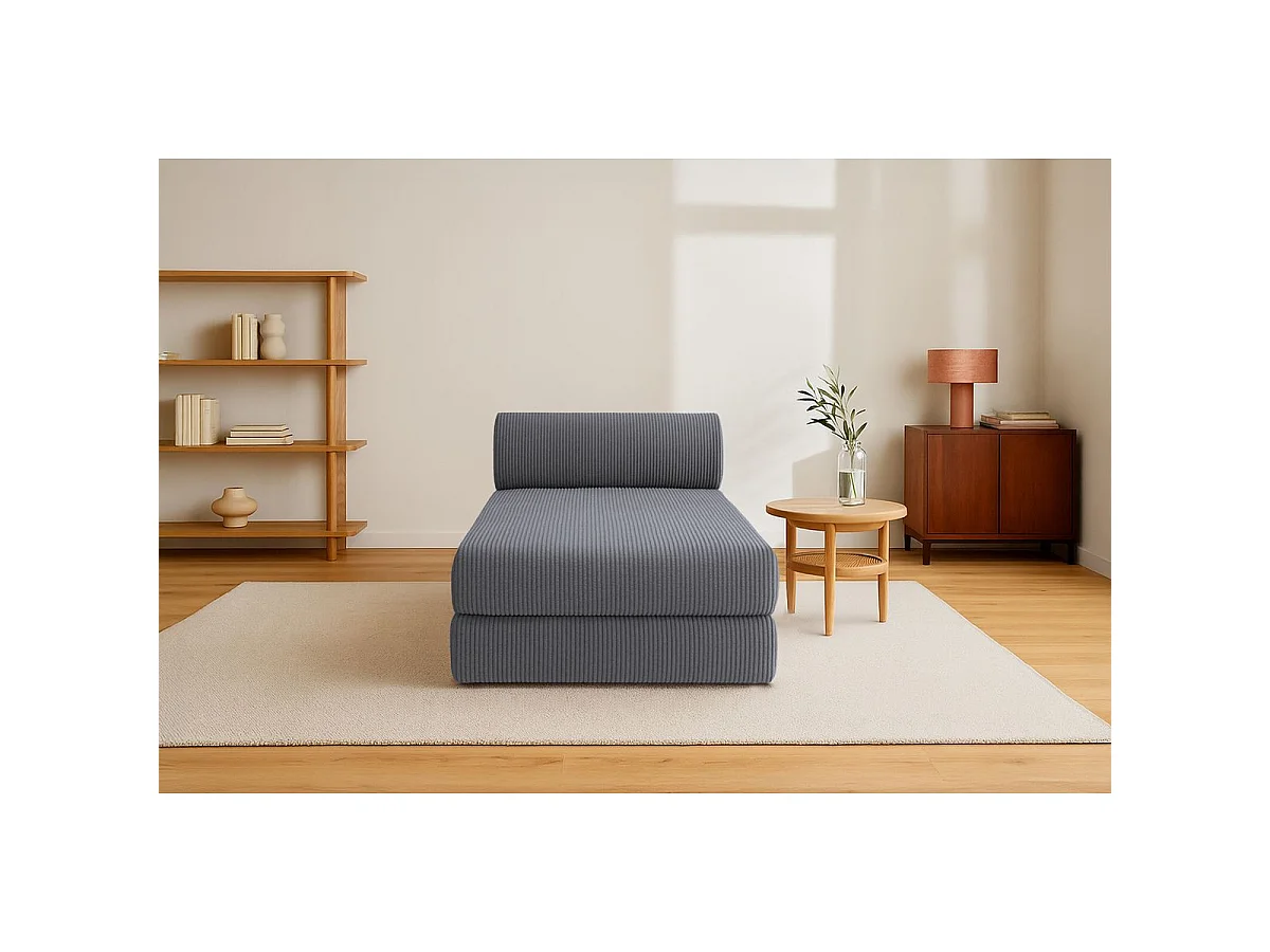 Méridienne modulable et convertible - Velours côtelé - Gris