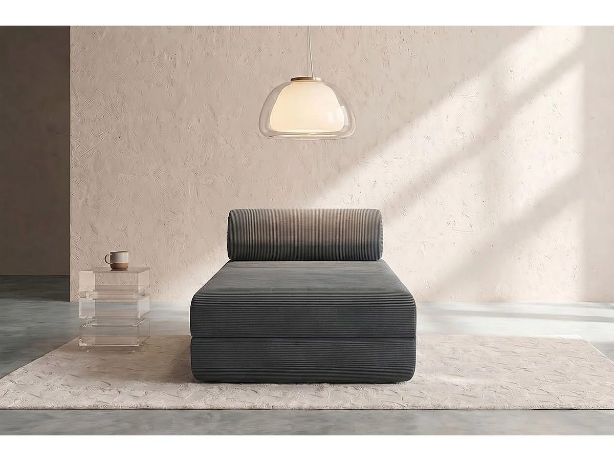 Méridienne modulable et convertible - Velours côtelé - Gris