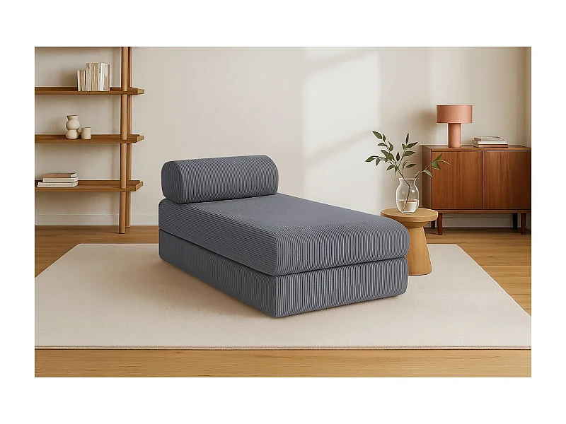 Méridienne modulable et convertible - Velours côtelé - Gris