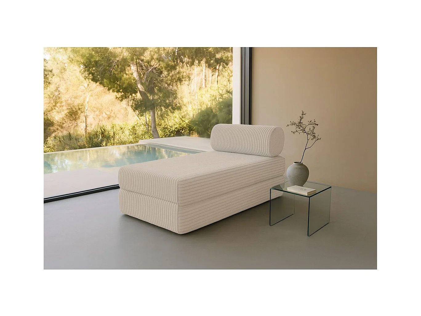 Méridienne modulable et convertible - Velours côtelé XL - Beige
