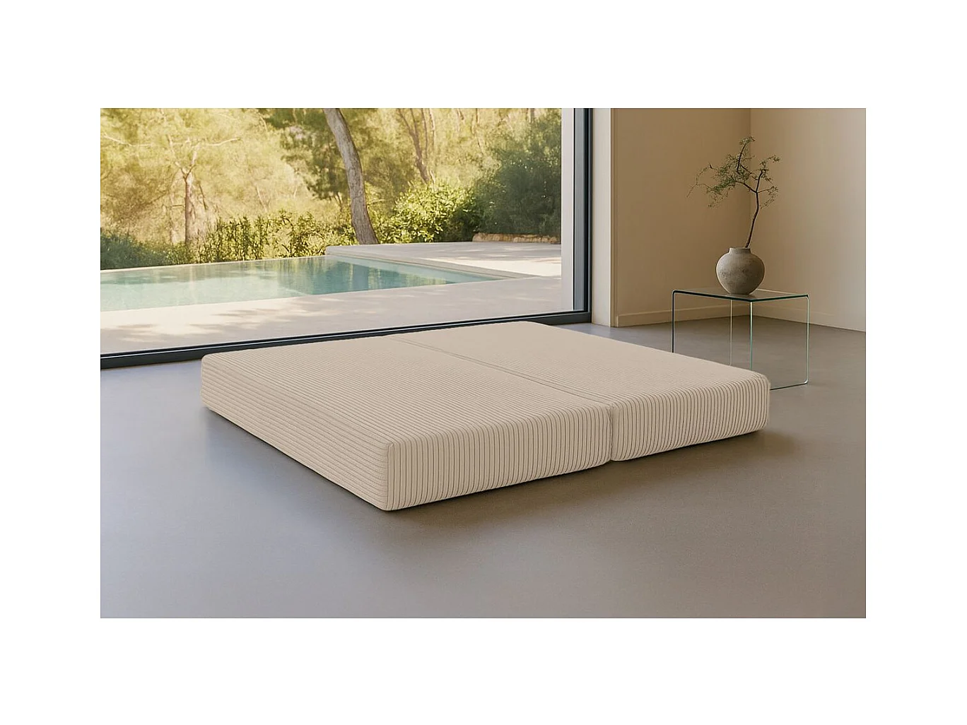 Méridienne modulable et convertible - Velours côtelé XL - Beige