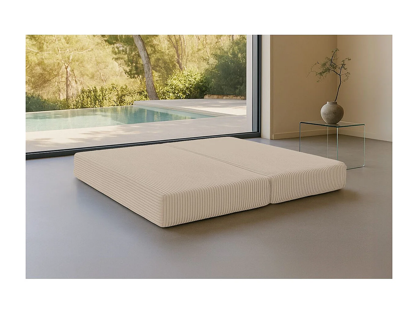 Méridienne modulable et convertible - Velours côtelé XL - Beige