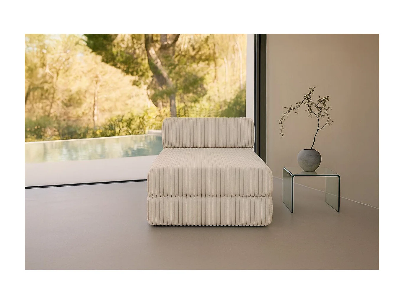 Méridienne modulable et convertible - Velours côtelé XL - Beige