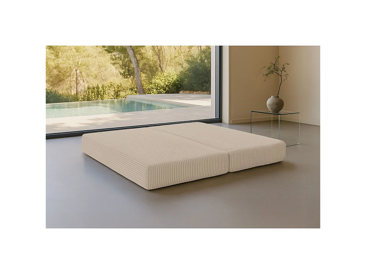 Méridienne modulable et convertible - Velours côtelé XL - Beige