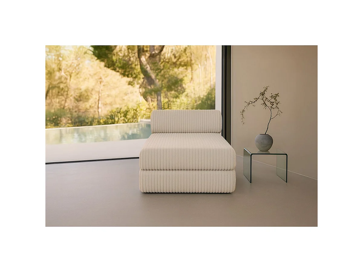 Méridienne modulable et convertible - Velours côtelé XL - Beige