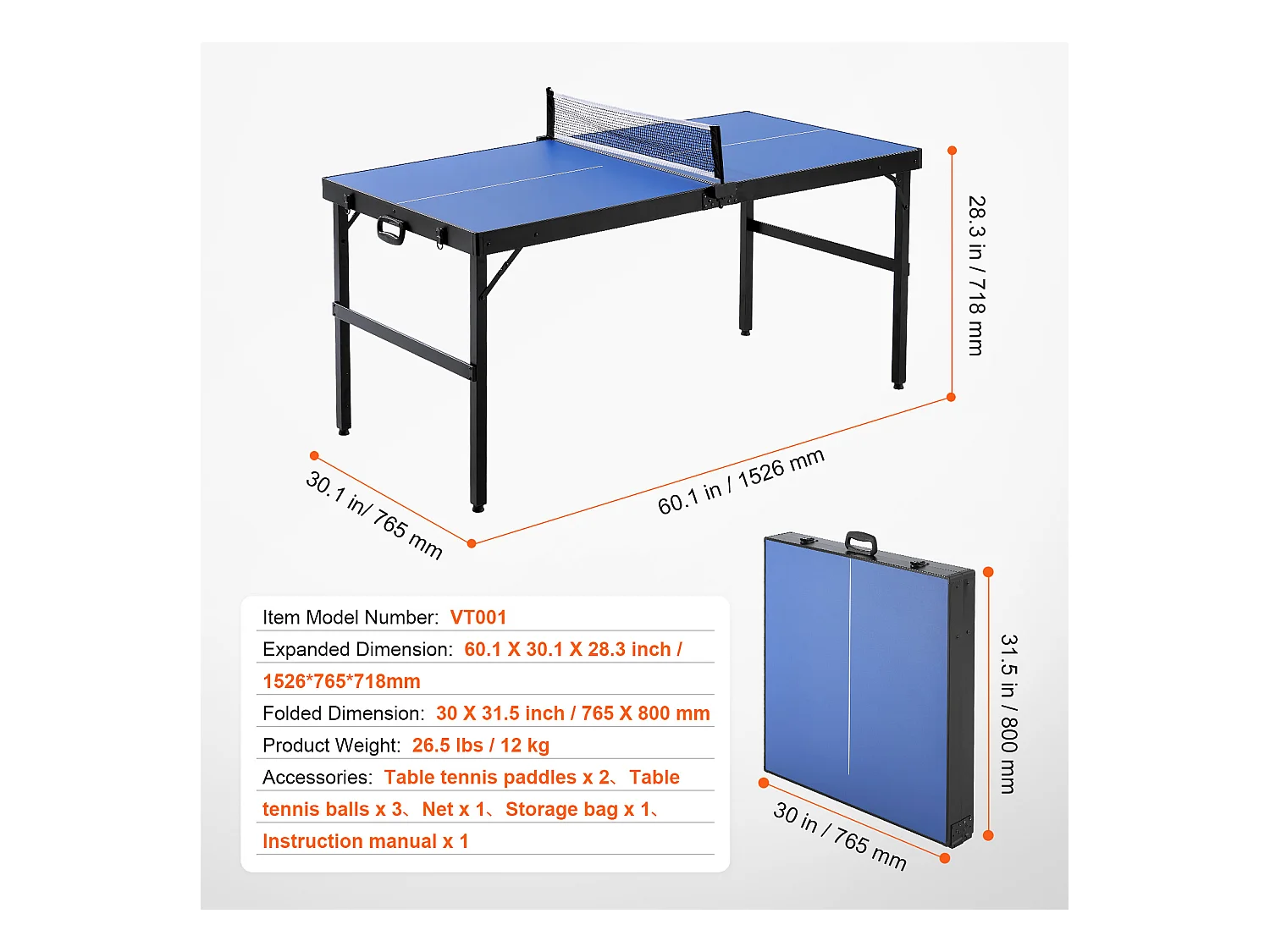 Table de Ping-Pong SucceBuy, Table de Ping-Pong Pliable, Mid-Size, MDF,  Utilisation en Intérieur