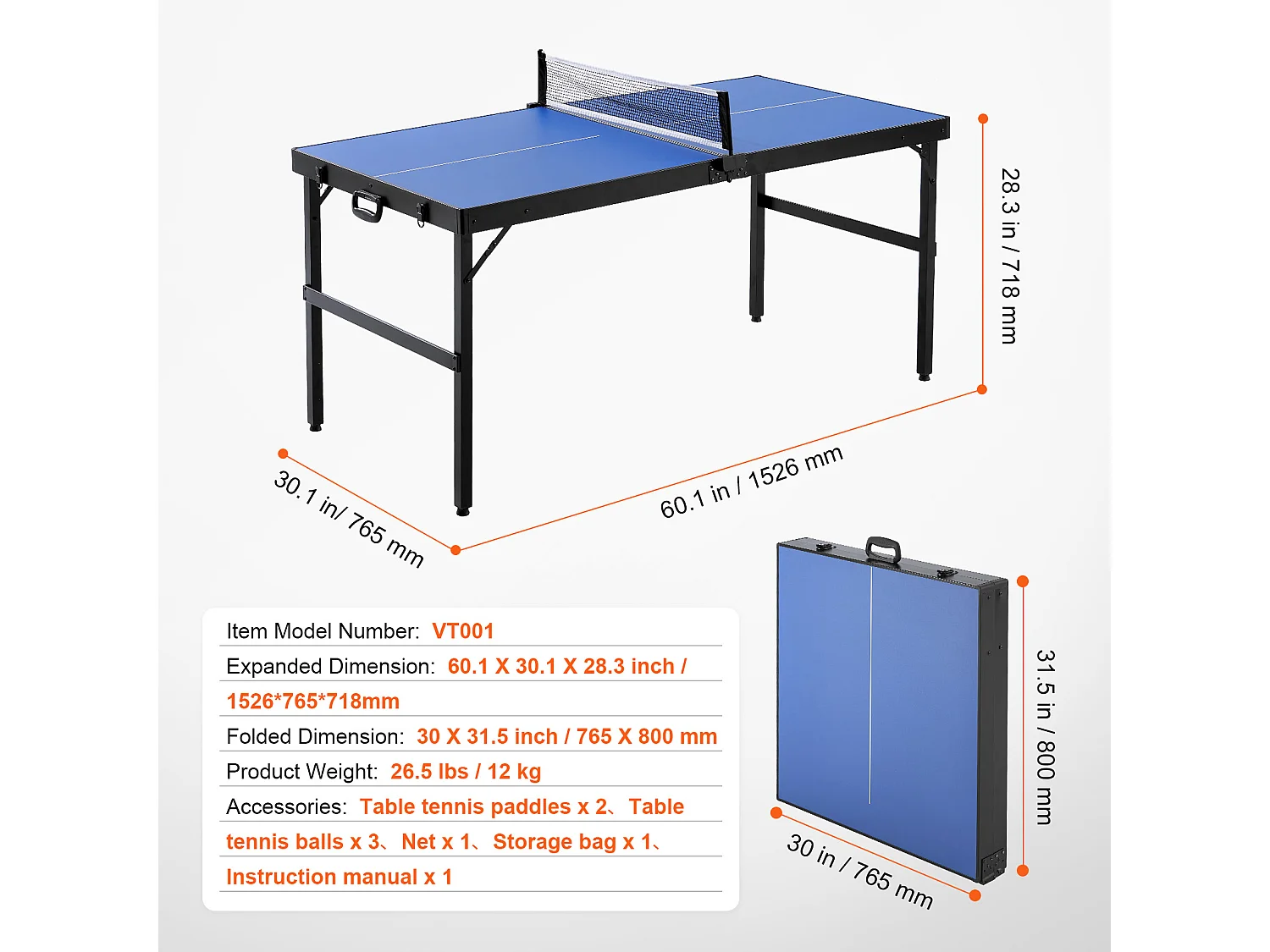 Table de Ping-Pong SucceBuy, Table de Ping-Pong Pliable, Mid-Size, MDF,  Utilisation en Intérieur
