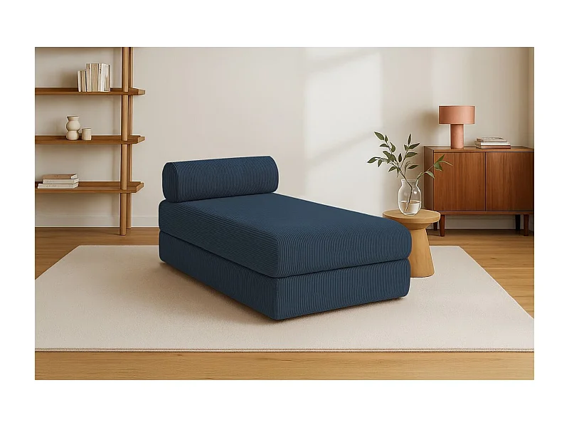 Méridienne modulable et convertible - Velours côtelé - Bleu