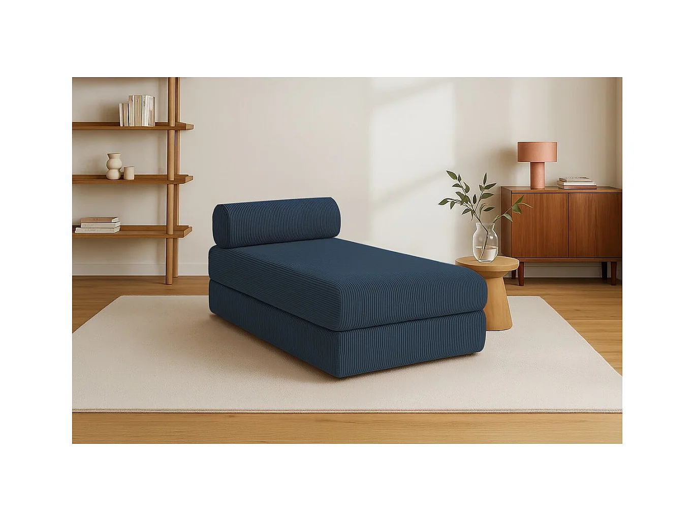 Méridienne modulable et convertible - Velours côtelé - Bleu