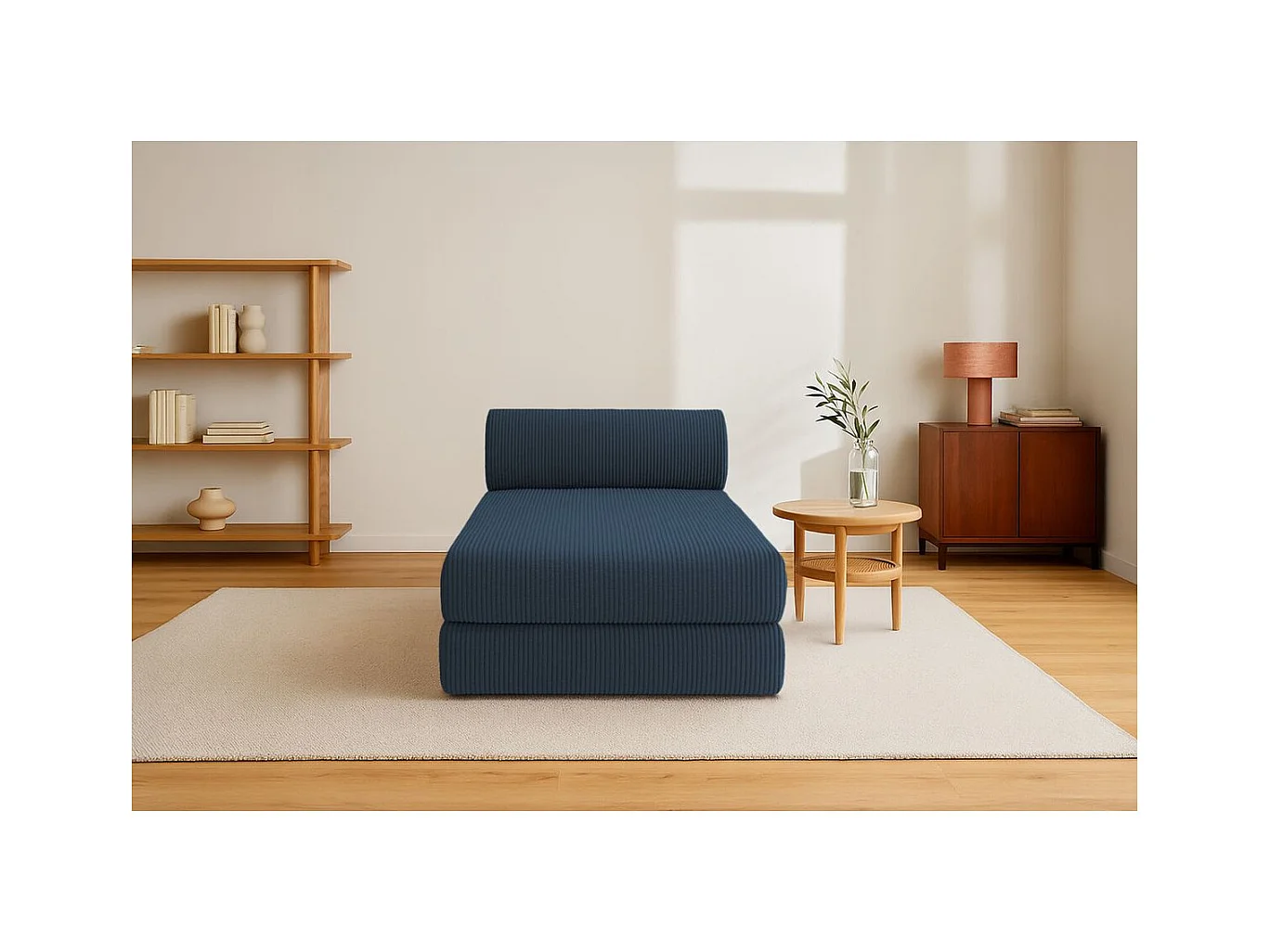 Méridienne modulable et convertible - Velours côtelé - Bleu