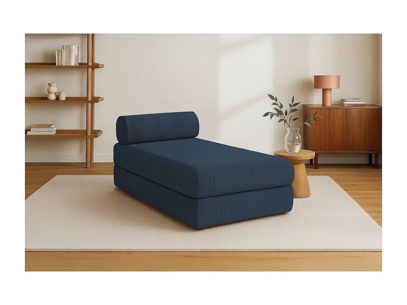 Méridienne modulable et convertible - Velours côtelé - Bleu