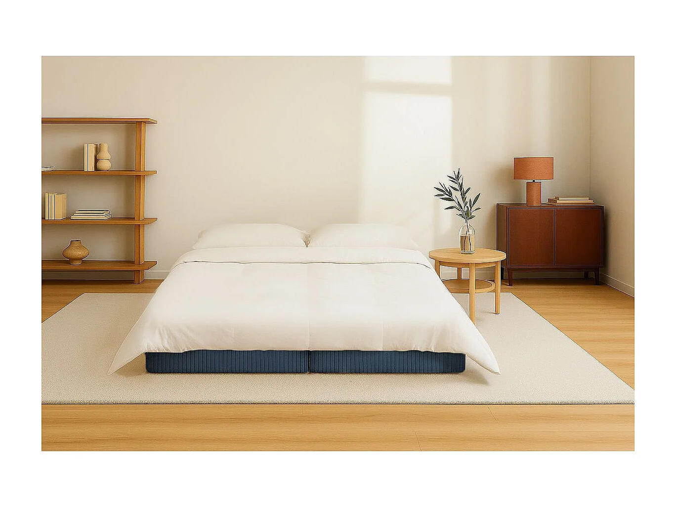 Méridienne modulable et convertible - Velours côtelé - Bleu