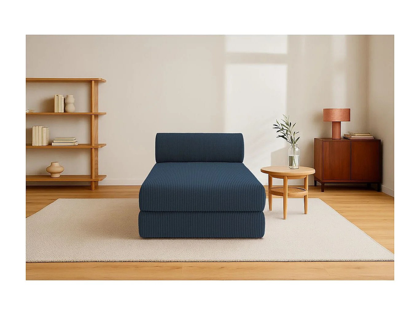 Méridienne modulable et convertible - Velours côtelé - Bleu