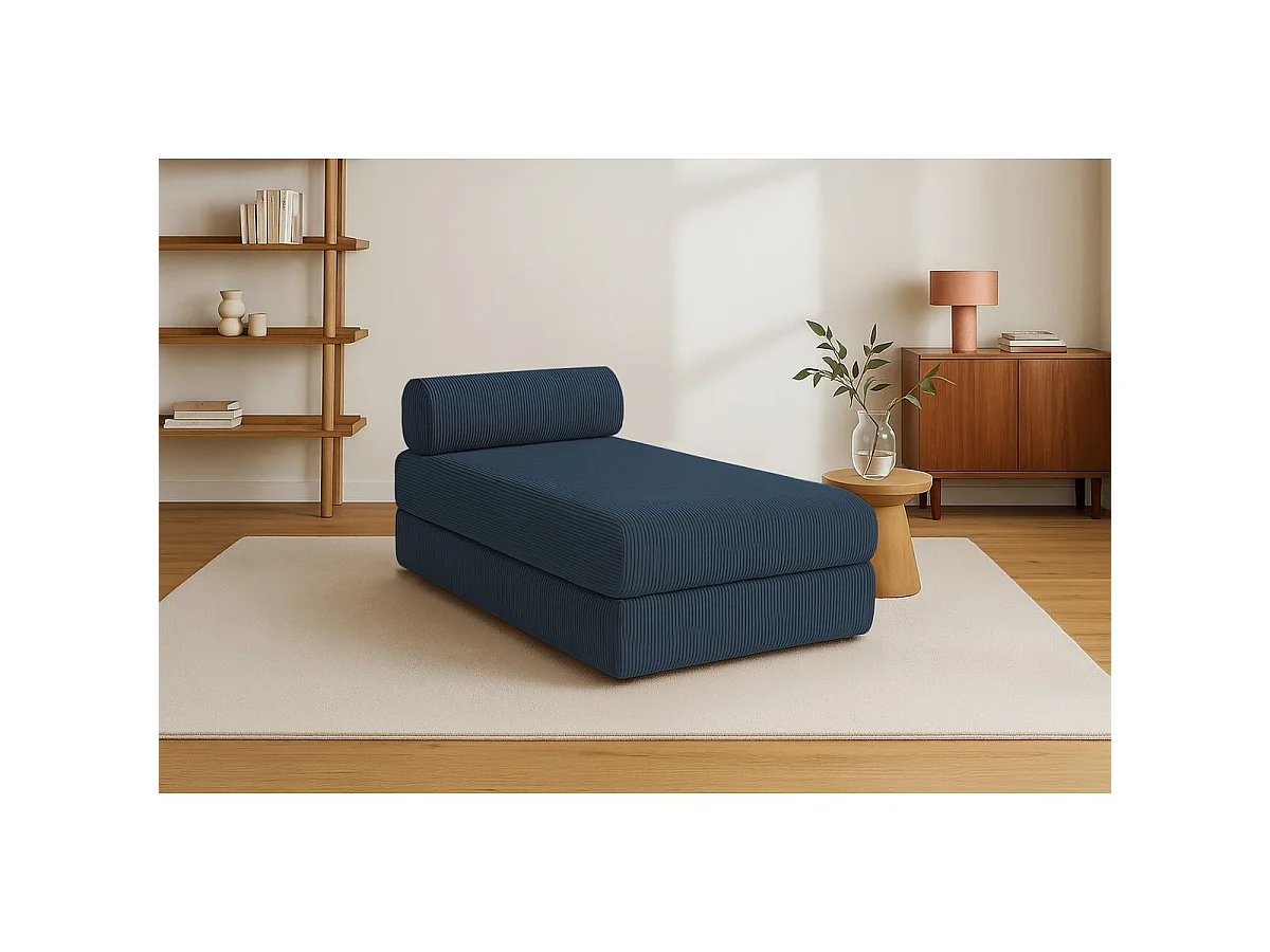 Méridienne modulable et convertible - Velours côtelé - Bleu
