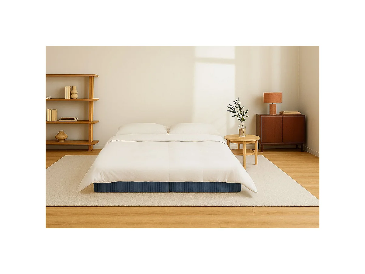 Méridienne modulable et convertible - Velours côtelé - Bleu