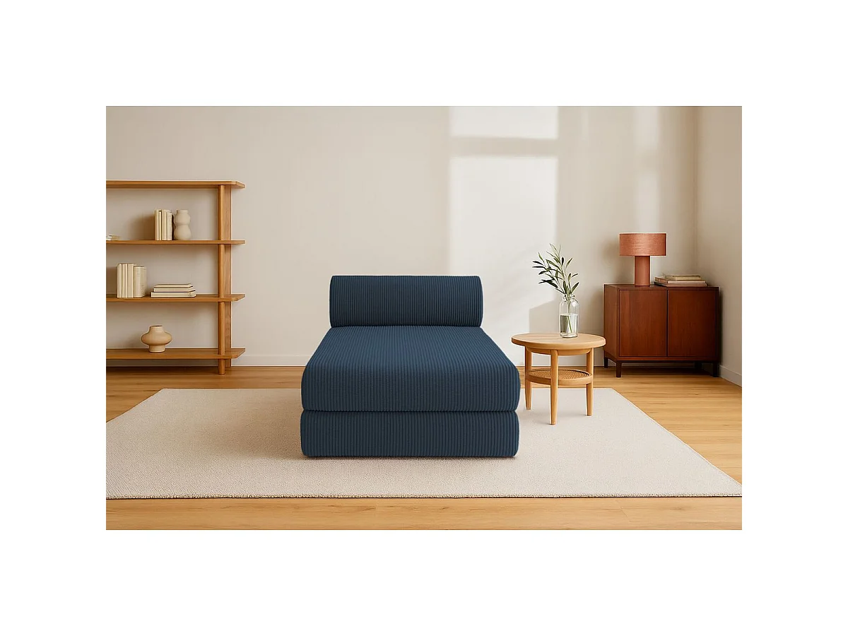 Méridienne modulable et convertible - Velours côtelé - Bleu