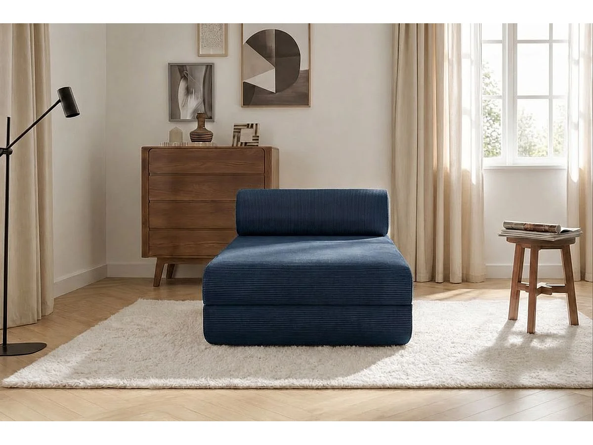 Méridienne modulable et convertible - Velours côtelé - Bleu
