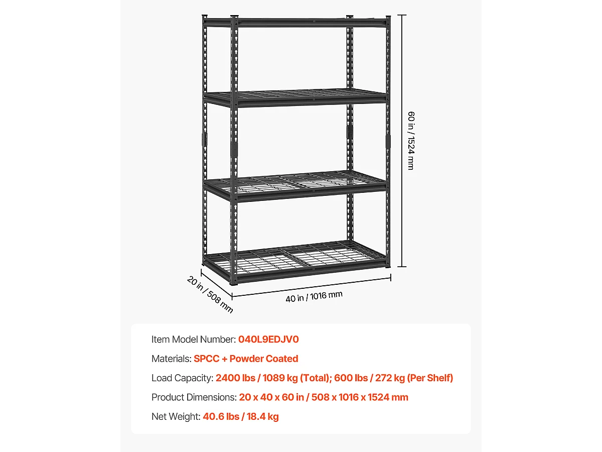 Sterke Verstelbare Opbergplanken SucceBuy met 4 Niveaus, 1088 kg, van SPCC-Koolstofstaal, voor Keukens, Garages