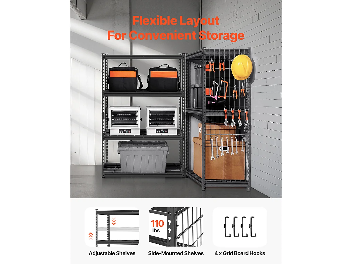 Sterke Verstelbare Opbergplanken SucceBuy met 4 Niveaus, 1088 kg, van SPCC-Koolstofstaal, voor Keukens, Garages